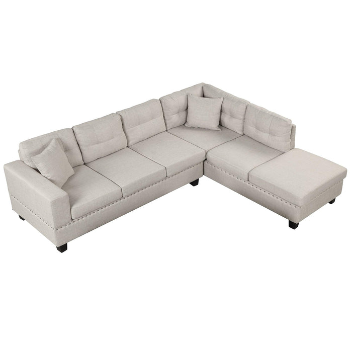 105" Modern Sectional Sofa with Storage Ottoman, L-Shape Couch with 2 Pillows and Cup Holder,Sectional Sofa with Reversible Chaise for Living Room,Light Gray - DTYStore