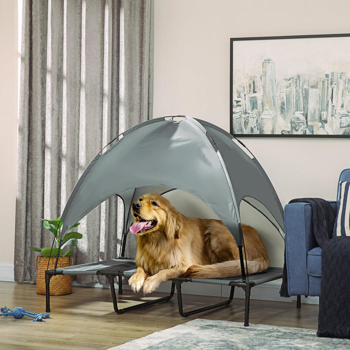 Elevated Portable Dog Cot Pet Bed with UV Protection Canopy Shade, 48 inch, Gray - DTYStore