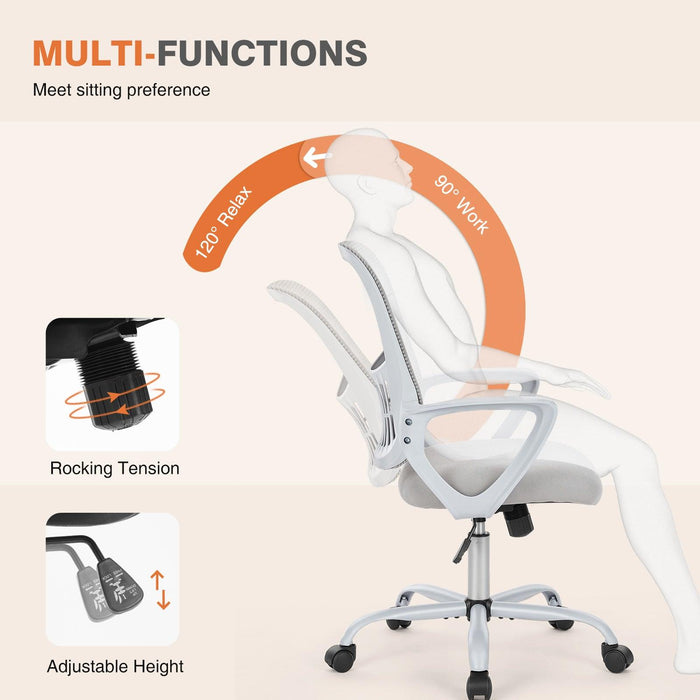 Ergonomic Office Chair Home Desk Mesh Chair with Fixed Armrest Executive Computer Chair with Soft Foam Seat Cushion - DTYStore