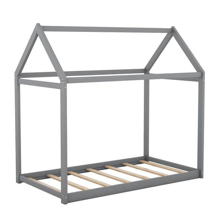Twin Size Wooden House Bed, Gray - DTYStore