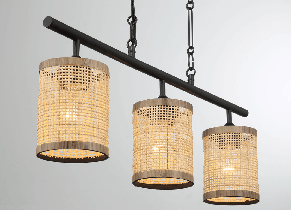 Elysian Three Lights Island With Natural Rattan Shade Farmhouse Chain Ceiling Lamp - DTYStore