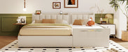 Queen Size & Twin XL Size Upholstered Platform Bed, Mother & Child Bed with Hydraulic Storage System, Drawer Box, Bedhead storage shelf and Two pairs of sockets & USB Ports, PU Leather, Beige - DTYStore
