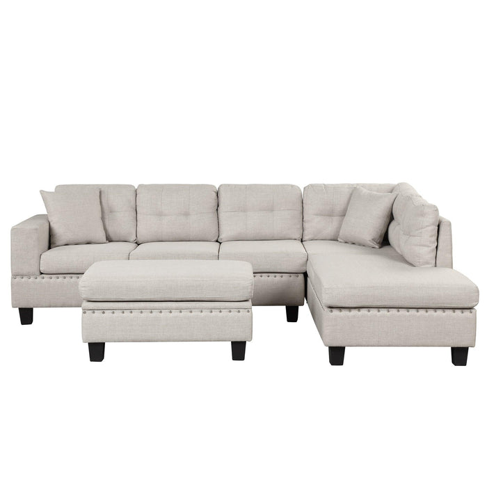 105" Modern Sectional Sofa with Storage Ottoman, L-Shape Couch with 2 Pillows and Cup Holder,Sectional Sofa with Reversible Chaise for Living Room,Light Gray - DTYStore