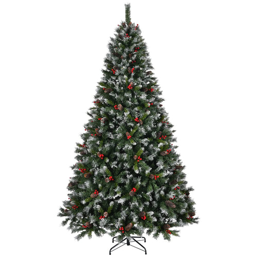 9ft Pre-Lit Pre-Decorated Pine Hinged Artificial Christmas Tree with 1740 Flocked Frosted Tips, 103 Pine Cones, 309 Red Berries,  600 Lights, Metal Base for Holiday Party Office Home - Image 9
