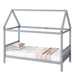 Twin House Bed with Headboard and Footboard, Twin Rubber Wood Bed with House Frame,Light Grey - DTYStore