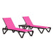 Outdoor Lounge Chair, Aluminum Plastic Patio Chaise Lounge with Side Table & 5 Position Adjustable Backrest & Wheels, All Weather Reclining Chair for Outside Beach Poolside Lawn, Rose Red - DTYStore