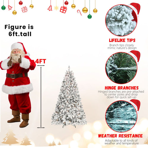 5FT Flocked Christmas Tree with 300 UL Lights and 27 Natural Pine Cones – Snowy PVC Tips, 600 Tips, Hinged Structure, Stable Metal Stand, Easy Setup - Image 11