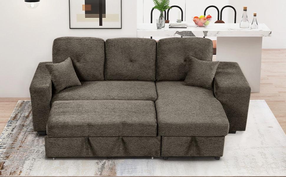 Reversible Sleeper Sectional Sofa Bed with Side Shelf and 2 Stools,Pull-Out L-Shaped Sofa Bed,Corner Sofa-Bed with Storage Chaise Left/Right Hande for Living Room,Knox Charcoal - DTYStore