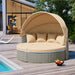Patio Furniture Round Outdoor Sectional Sofa Set Rattan Daybed Two-Tone Weave Sunbed with Retractable Canopy, Separate Seating and Removable Cushion, Light Coffee - DTYStore