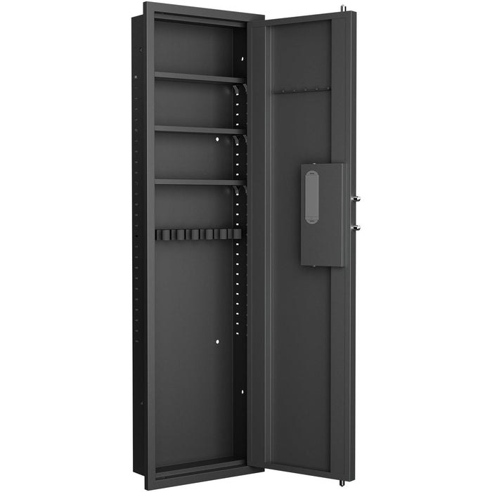 53" Fingerprint Touch Panel In-Wall Safe,Hidden Wall Gun Safe for Rifles with Adjustable Shelves,Assembled Storage Multifunctional Wall Safe for Firearm and Valuables (Black-Fingerprint) - DTYStore