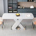 Modern Square Dining Table, Stretchable, White Table Top+MDF X-Shape Table Leg with Metal Base - DTYStore