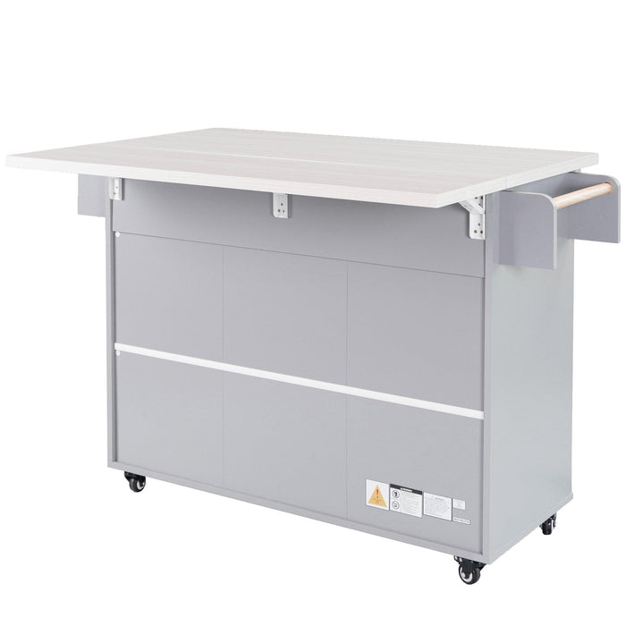 Kitchen Island with Trash Can Storage Cabinet, Kitchen Cart with Drop Leaf, Spice Rack, Towel Rack and Drawer, Rolling Kitchen Island on Wheels with Adjustable Shelf, Grey - DTYStore