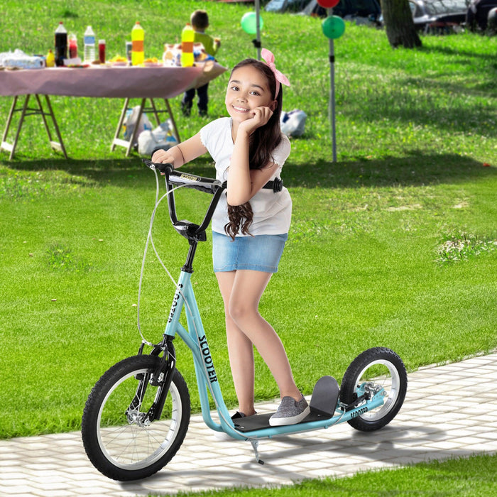 Youth Scooter, Teens Kick Scooter, Adjustable Handlebar Ride On Toy for 5+ with 16" Front and 12" Rear Dual Brakes Inflatable Wheels, Blue - DTYStore