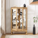 2 Doors Curio Cabinet with Tempered Glass Doors, Curio Cabinets with Mirrored Back Panel and Adjustable Shelves, Lighted Display Cabinet for Home, Office Light Bulb Included OAK - DTYStore