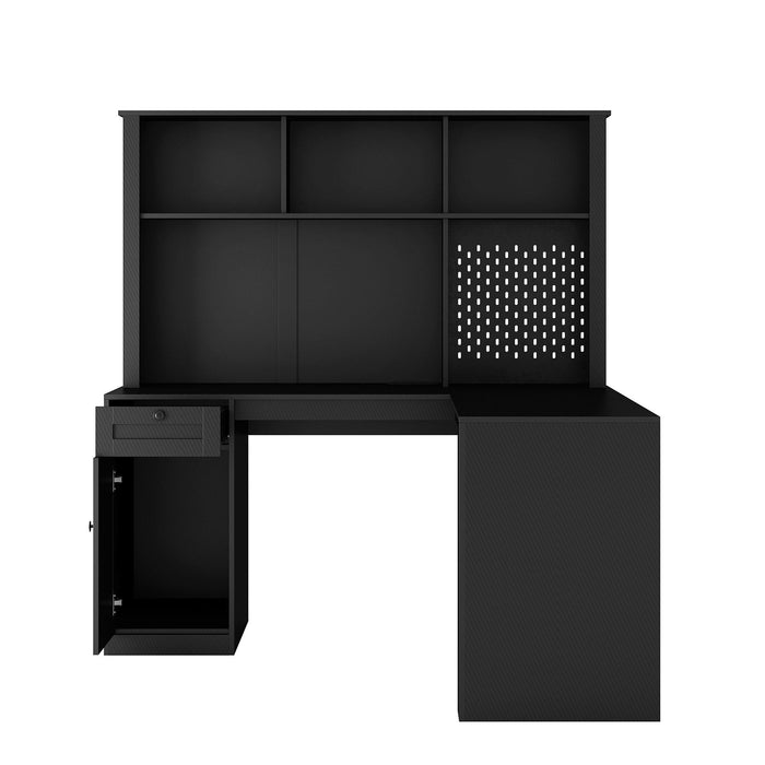 L Shaped Desk with Charger,Computer Desk with Drawers,Bookshelf & Hutch,Modern Corner Desk,Home Office Desk,L-Shaped Study Table Writing Desk,Corner Gaming Computer Desk with Storage - DTYStore