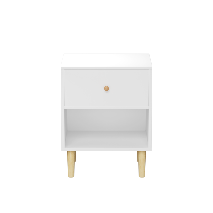 23.22''H Wooden Nightstand with One Drawer One Shelf for Kids, Adults, White