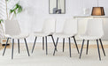 White artificial leather backrest cushion dining chair, black metal legs, curved widened cushion design for more comfort, suitable for restaurants, kitchens, bedrooms, offices.(4 chairs) 0502 - DTYStore
