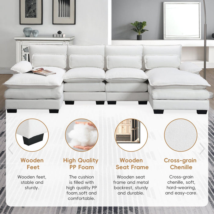 Modern U-shaped Sectional Sofa with Waist Pillows, 6-seat Upholstered Sleeper Couch - DTYStore