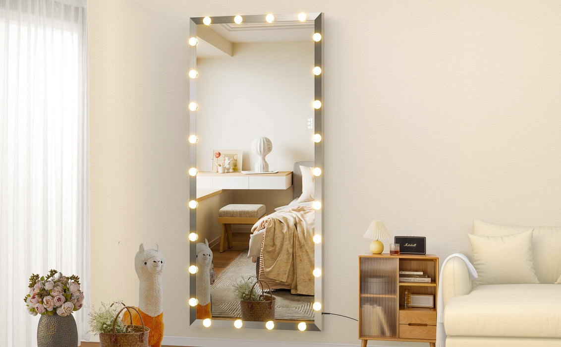 Hollywood Full Length Mirror with Lights Oversized Full Body Vanity Mirror with 3 Color Modes Lighted Large Standing Floor Mirror for Dressing Room Bedroom Hotel Touch Control,Silver,72X32 Inch - DTYStore