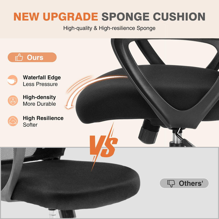Ergonomic Office Chair Home Desk Mesh Chair with Fixed Armrest Executive Computer Chair with Soft Foam Seat Cushion - DTYStore