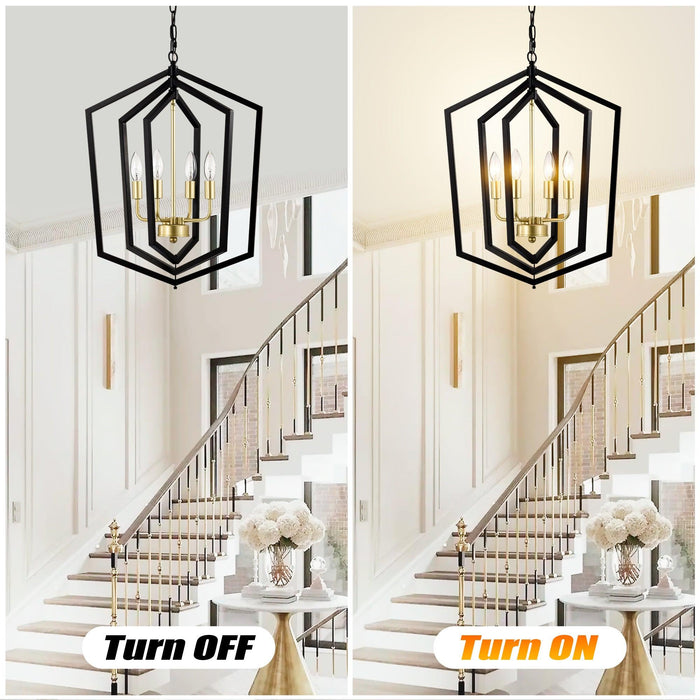 18.11" Matte Black + Gold Chandelier for Dining Room, 4-Light Kitchen Chandelier Light Fixture Modern Metal Industrial Chandeliers for Farmhouse Entryway Living Room (E12 Bulbs Not Included) - DTYStore