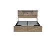 Farmhouse Bed Frame Queen Size with LED Lights and Charging Station, Wooden Queen Bed with 2 Storage Drawers, Rustic Headboard with Sliding Barn Door Storage Cabinets - DTYStore