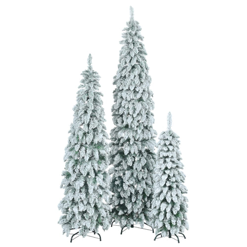 8FT, 6FT, 4FT Pre-Lit Pencil Christmas Trees, 3-set Slim Artificial Christmas Tree With Snow Flocking, Xmas Holiday Decoration Tree, 1455 Branch Tips, 520 LED Lights, 11 Lighting Modes - Image 7