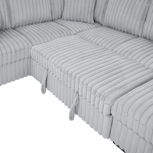 122 Inch Pull Out Couch, Rabbit plush Fabric Sofa Bed with USB Ports & Comfy Upholstered, Oversized U Shape Sectional Sleeper Sofa Bed with Storage Chaise, Grey - Image 12