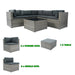 6 Pieces PE Rattan sectional Outdoor Furniture Cushioned Sofa set Grey Wicker, Dark Grey Cushion - DTYStore