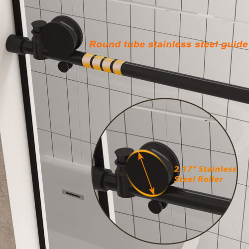 Frameless shower door 56-60 'W x 76' H, 1/4 '(6 mm) Clear Tempered Glass, Explosion Proof Film, Stainless Steel Handle, Matte Black - Image 5