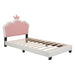 Twin size Upholstered Princess Bed With Crown Headboard,Twin Size Platform Bed with Headboard and Footboard, White+Pink - DTYStore