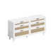 59" Rattan Dresser with Drawers, 6 Drawer Dresser for Bedroom, Clothes Storage Cabinet for Bedroom, Metal Handle&Wood Legs for Hallway, Living Room, Bedroom,White - DTYStore