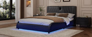 Queen Size Luxurious Faux Leather Upholstered Platform Bed with Thickened Headboard, Bluetooth Speakers and RGB LED Light, No Box Spring Needed, Black - DTYStore