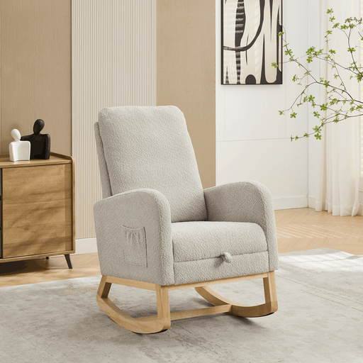 25.4'W Rocking Chair for Nursery, High Back Glider Chair with Retractable Footrest, Side Pocket, Rocking Accent Armchair with Rubber Wood Legs for Living Room/Bedroom.Light Gray Default -DTYStore