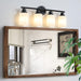 Modern 4-Light Vanity Bathroom Mirror Light, Frosted White Glass with Black Iron Frame, Contemporary Wall Sconce for Bedroom, Bathroom, And Dressing Room (Bulb Not Included) - DTYStore