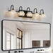 Retro 5-Light Bathroom Vanity Light Fixture - Black Finish with Crystal Glass Shades, Wall Mounted Lighting for Bathroom, Powder Room, and Vanity Mirror (No Bulbs) - DTYStore