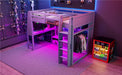 Wood Full Size Gaming Loft Bed with Desk, Multi-storage Shelves, LED and a Hanging Clothes Rack, Gray - DTYStore