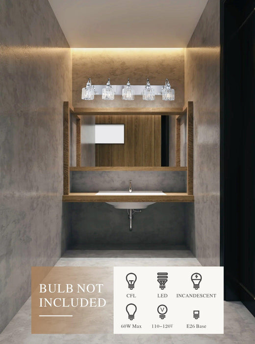 Modern Wall-Mounted Light Home Bedroom Bathroom Vanity Light Chrome Color Crystal Lampshade 5-Light E26 Bulb Wall Light - DTYStore