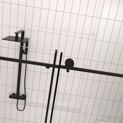 Frameless shower door 56-60 'W x 76' H, 1/4 '(6 mm) Clear Tempered Glass, Explosion Proof Film, Stainless Steel Handle, Matte Black - Image 14