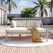 Outdoor Daybed, Patio Daybed with Four Pillows, Wooden Outdoor Bed with Curved Armrests for Poolside, Backyard, Garden (Gray+Beige Cushion) - DTYStore