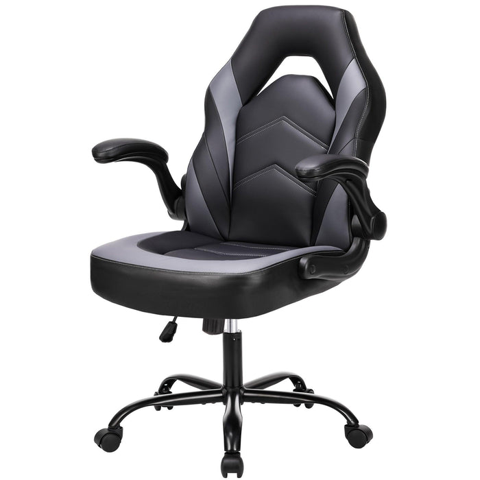 Gaming Chair - PU Leather Computer Chair Ergonomic Office Chair with Lumbar Support, Height Adjustable Rolling Desk Chairs with Flip-up Armrests - DTYStore