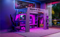 Wood Full Size Gaming Loft Bed with Desk, Multi-storage Shelves, LED and a Hanging Clothes Rack, Gray - DTYStore