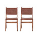 Upholstered Dining Chair Set of 2, Genuine Leather Woven Side Chair, Rustic Hardwood Frame, Brown - DTYStore