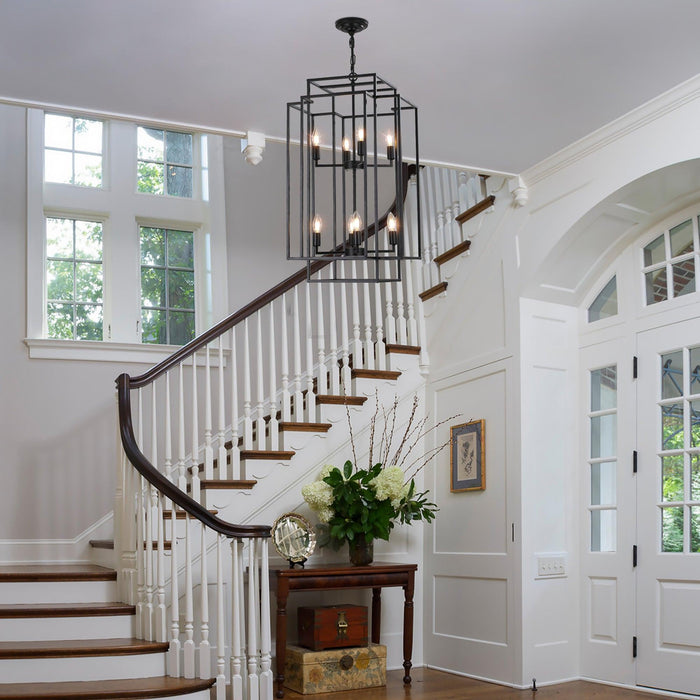 8-Lights Black Lantern Tiered Pendant Light Fixtures, Industrial Farmhouse Hanging Chandelier (No Bulbs)