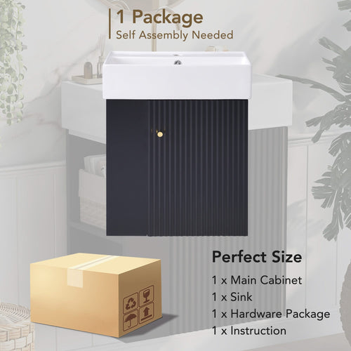 Modern Floating Bathroom Vanity with Ceramic Basin and Left Side Storage - Black, MDF, 21.6 inches - Image 9