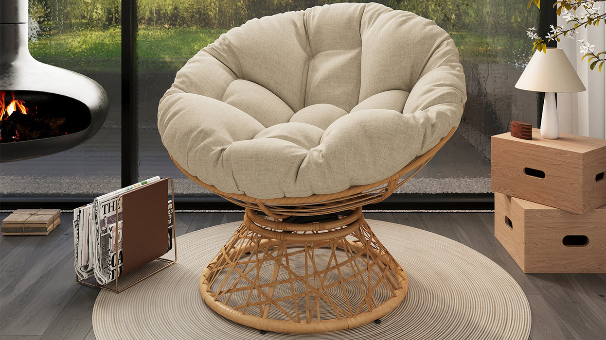 40" Ergonomic Wicker Chair with Cloud Thick Density Fabric Cushion,3-proof Cover,High Capacity Iron Frame,Fluid 360 Degree Swivel for Reading,Living Room, Bedroom,Lounge,Natural Base,2 Colors