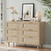 Rattan 6 Drawer Dresser for Bedroom, Wood Dresser & Chest of Drawers with Metal Handles 51" - DTYStore