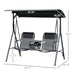 Outsunny 2-Seat Patio Swing Chair, Outdoor Canopy Swing Glider with Pivot Storage Table, Cup Holder, Adjustable Shade, Bungie Seat Suspension and Weather Resistant Steel Frame, Black - DTYStore