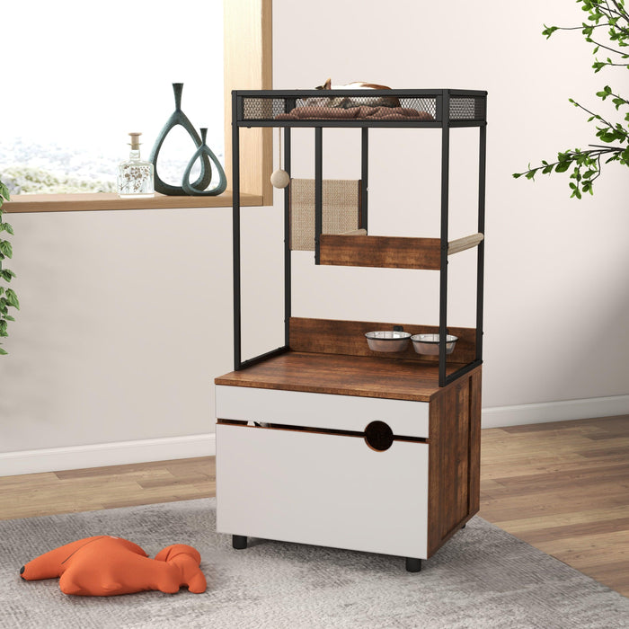 Cat Litter Box Enclosures with Cat Tree Tower, Cat Furniture ,Cat Cabinet - DTYStore
