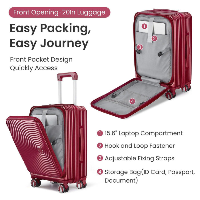 Luggage Sets 3 Piece(20/24/28), Expandable Carry On Luggage with TSA Lock Airline Approved, 100% PC Hard Shell and Lightweight Suitcase with Front Pocket and Spinner Wheels - DTYStore